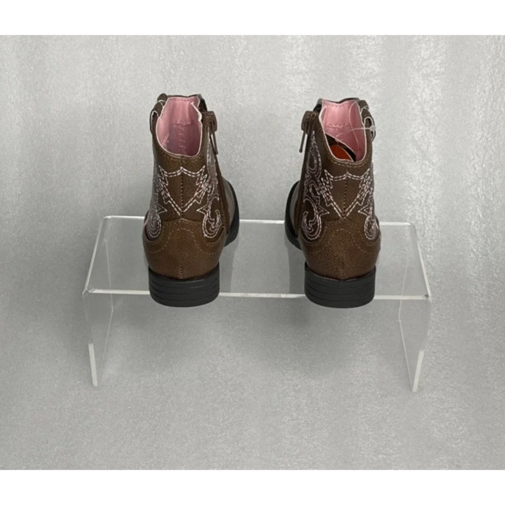 Wonder Nation Brown Zip up Square Toe Cowboy Cowgirl Boots Baby Girls Size 3